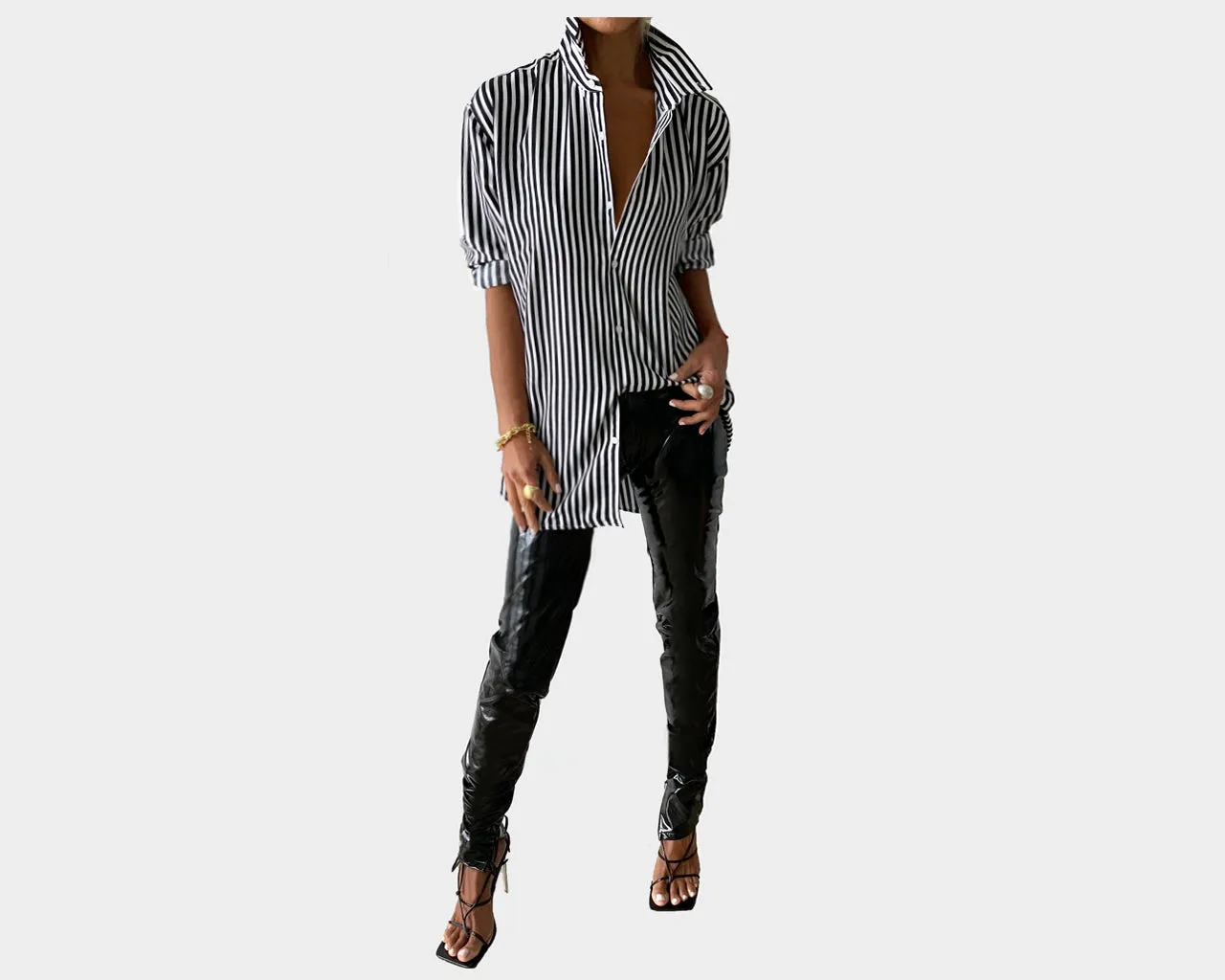 52 Stripe Noir et Blanc long Sleeve Weekender Shirt - The Rodeo Drive