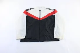 80's Adidas Logo Red, Black, & White Striped Zip Up Jacket