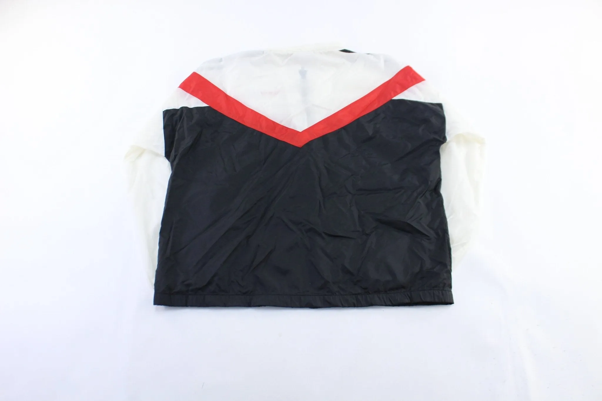 80's Adidas Logo Red, Black, & White Striped Zip Up Jacket