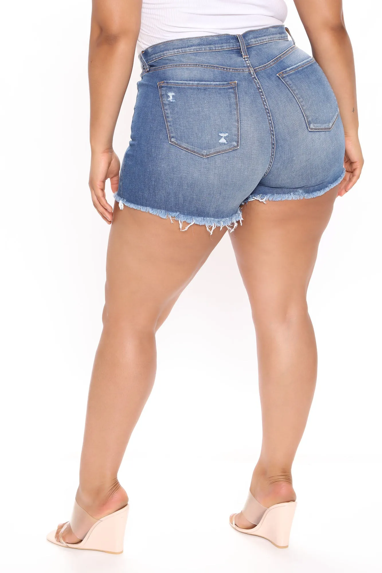 Alabama Ripped Stretch Denim Shorts - Medium Blue Wash