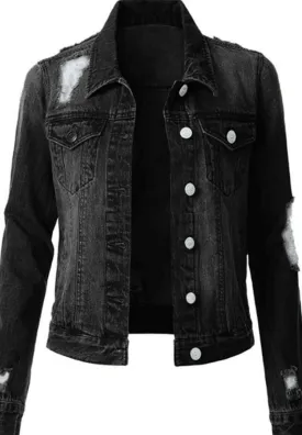 Black Denim Ripped Jacket