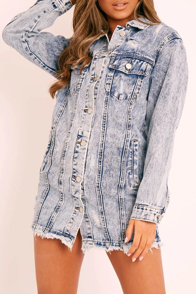 Blue Acid Wash Denim Shirt Dress - Hannah