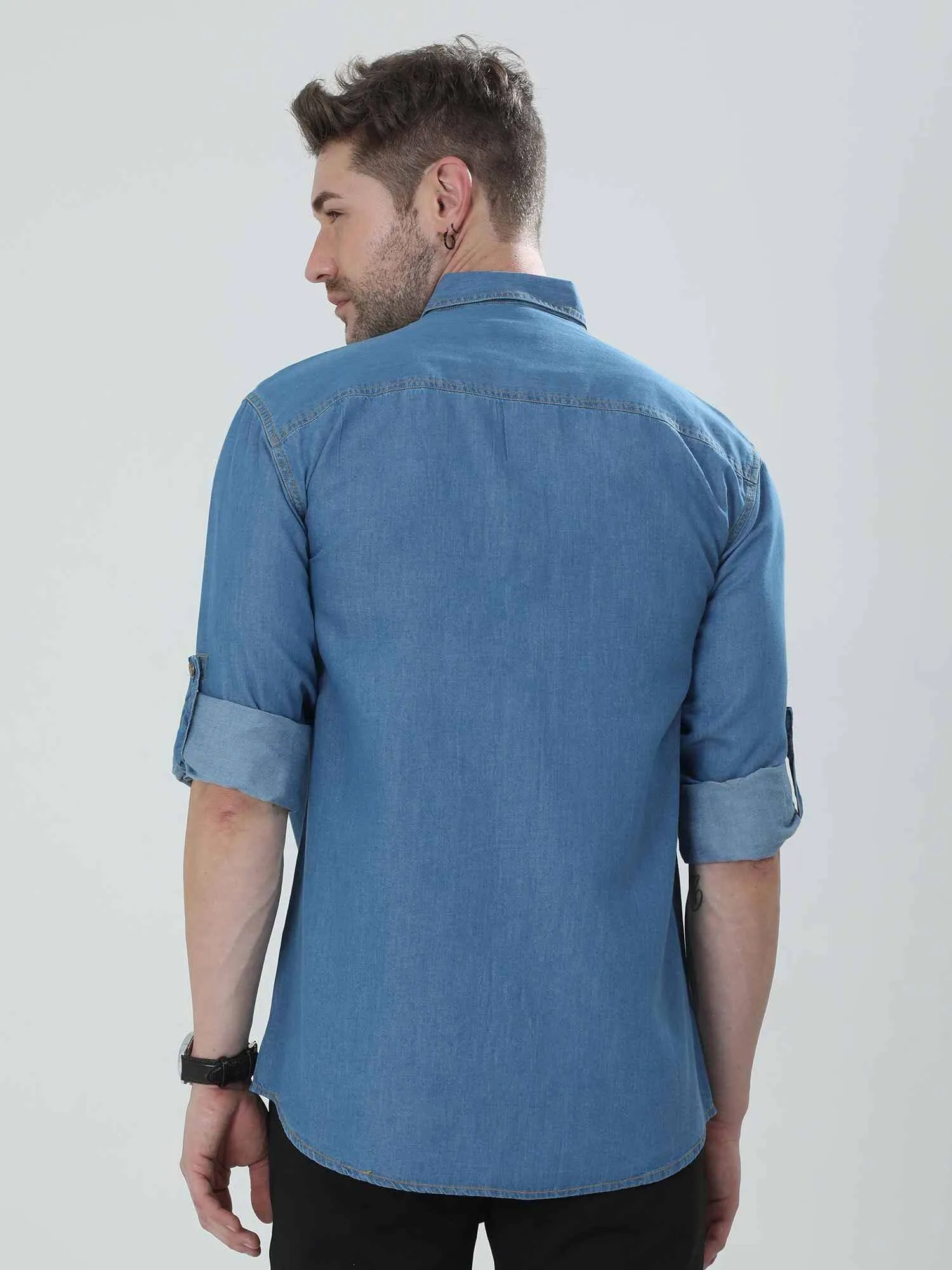 Blue Denim Double Pocket Full Sleeve Shirt