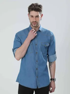 Blue Denim Double Pocket Full Sleeve Shirt