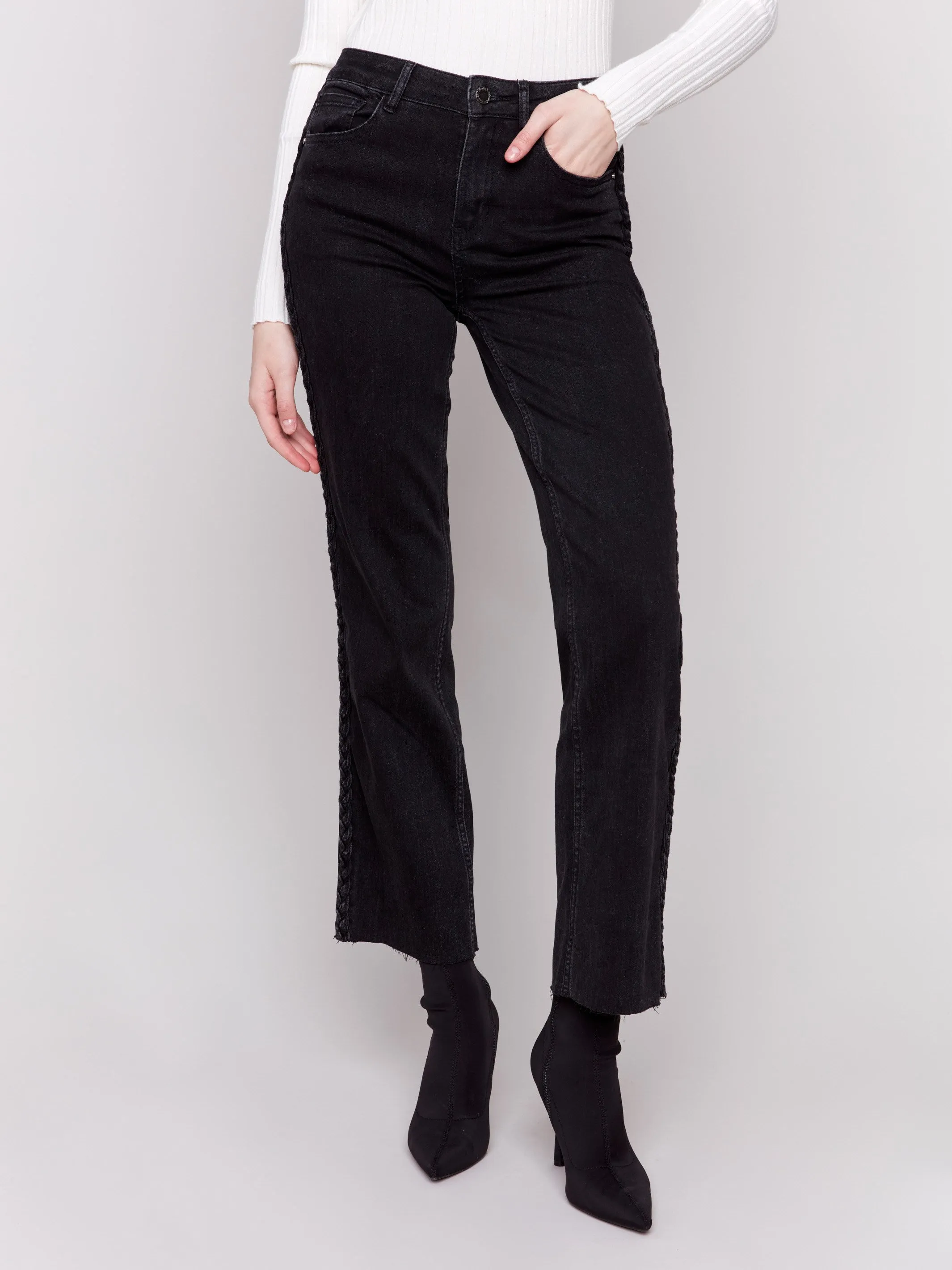 Braided Side Seam Jeans - Charcoal