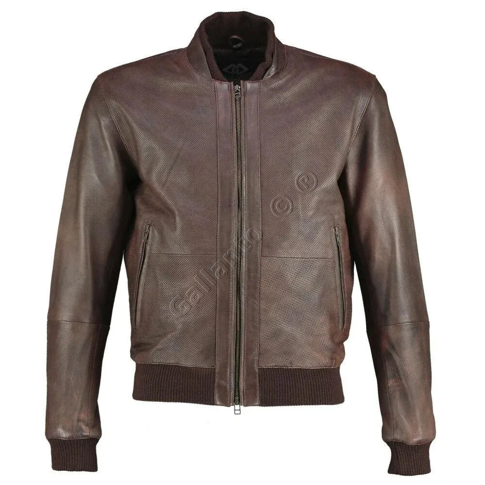 Brown Bomber Vintage Perforated  Motorcycle Leather Jacket