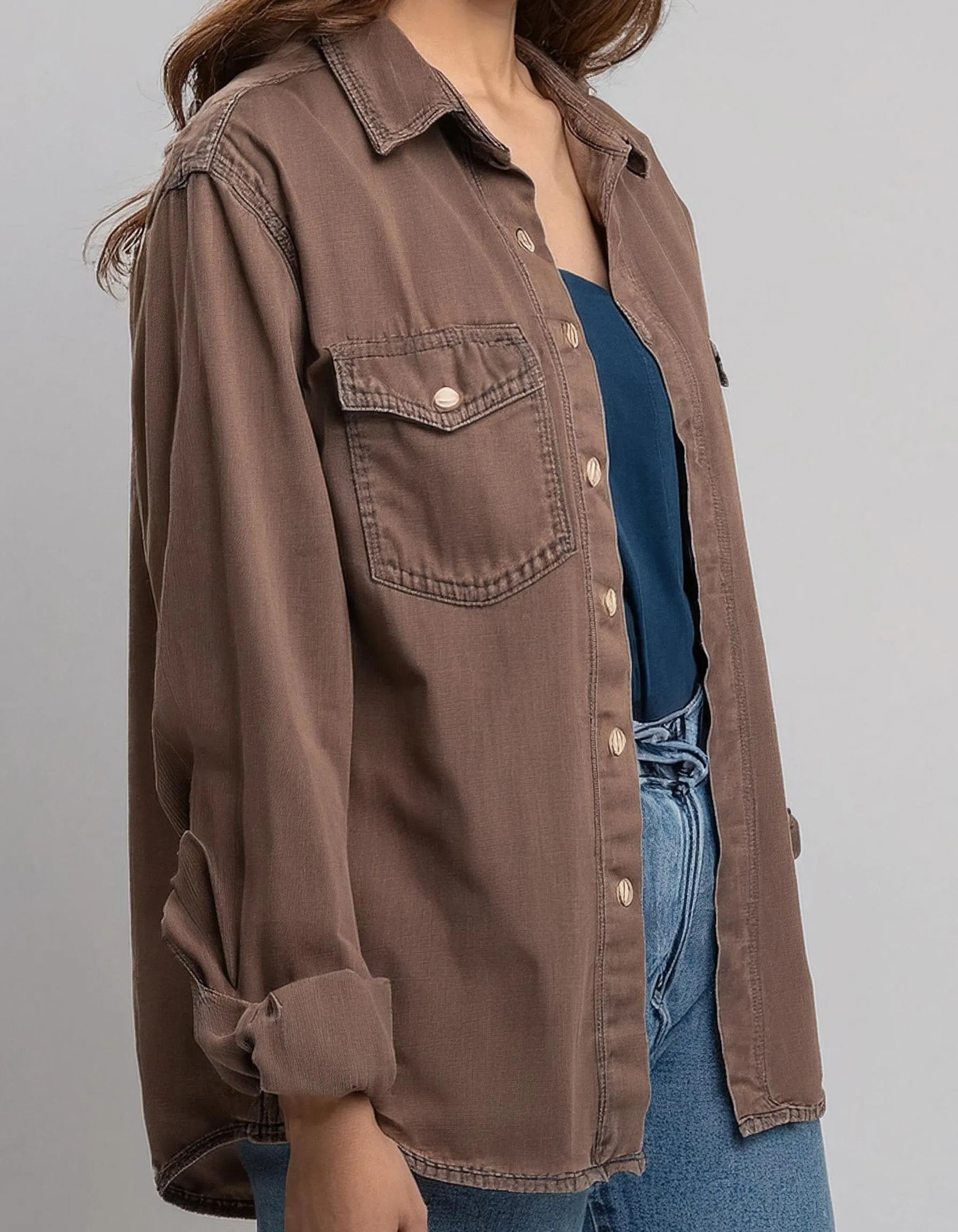 Brown Oversized Denim Shirt