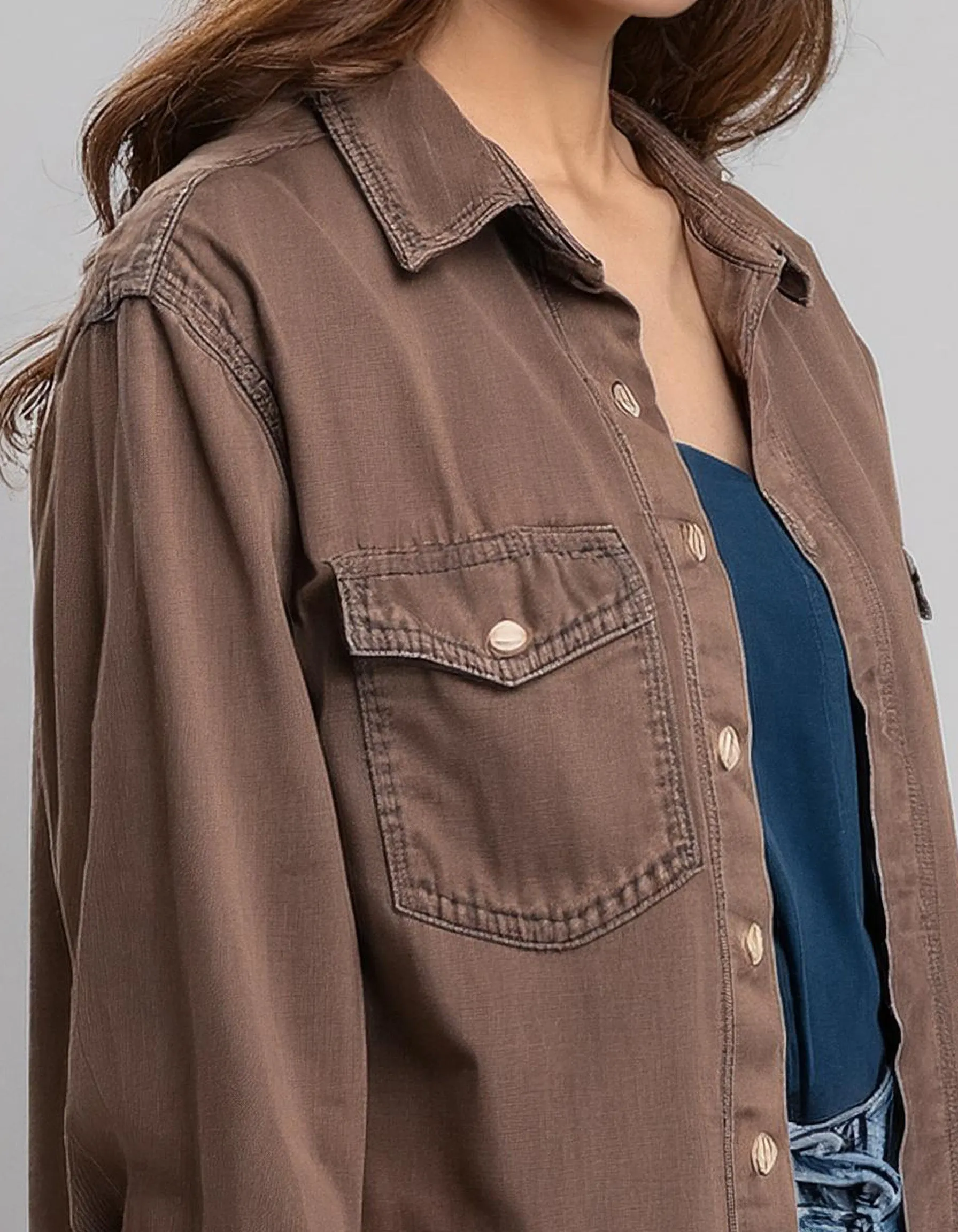 Brown Oversized Denim Shirt