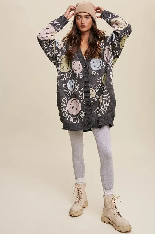 Charcoal Be You Smile Button Down Oversized Knit Cardigan