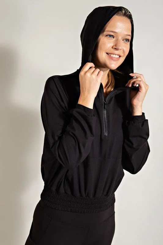 Charcoal Plus Size Butter Quarter Zip Hoodie With Kangaroo