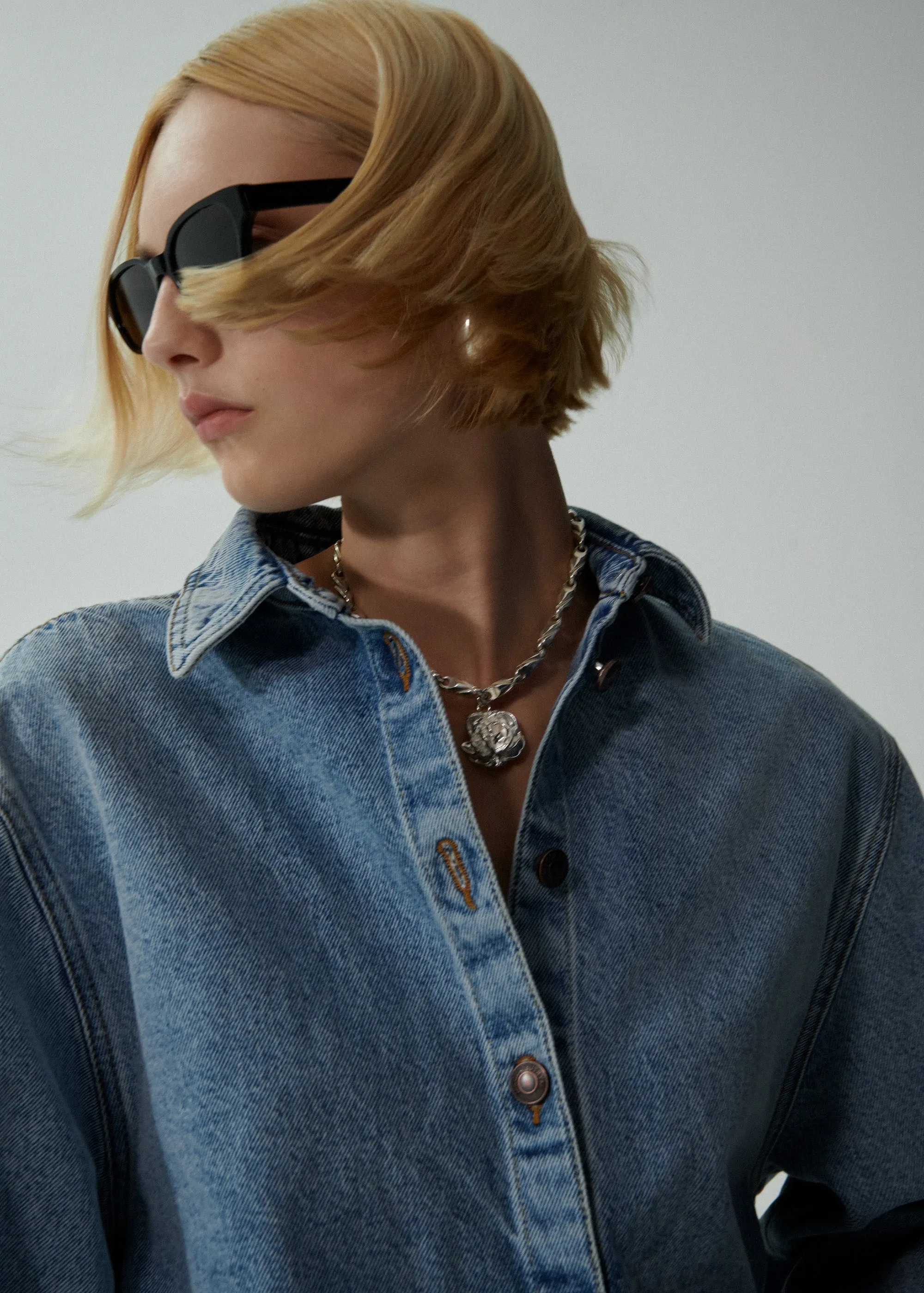 Classic oversized denim shirt in faded blue