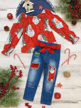 Claus I Said So Santa Patched Jeans Set