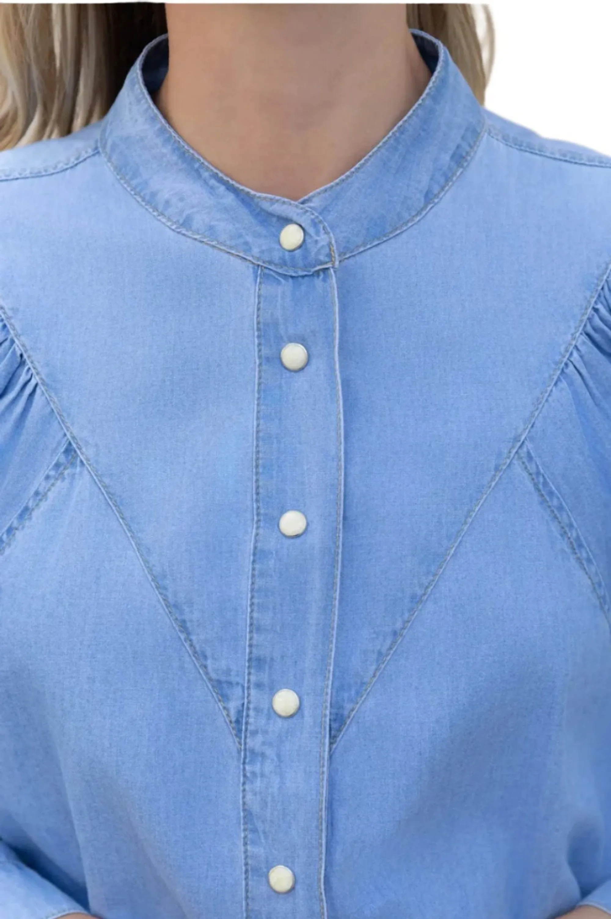 Clever Alice High Neck Denim Shirt