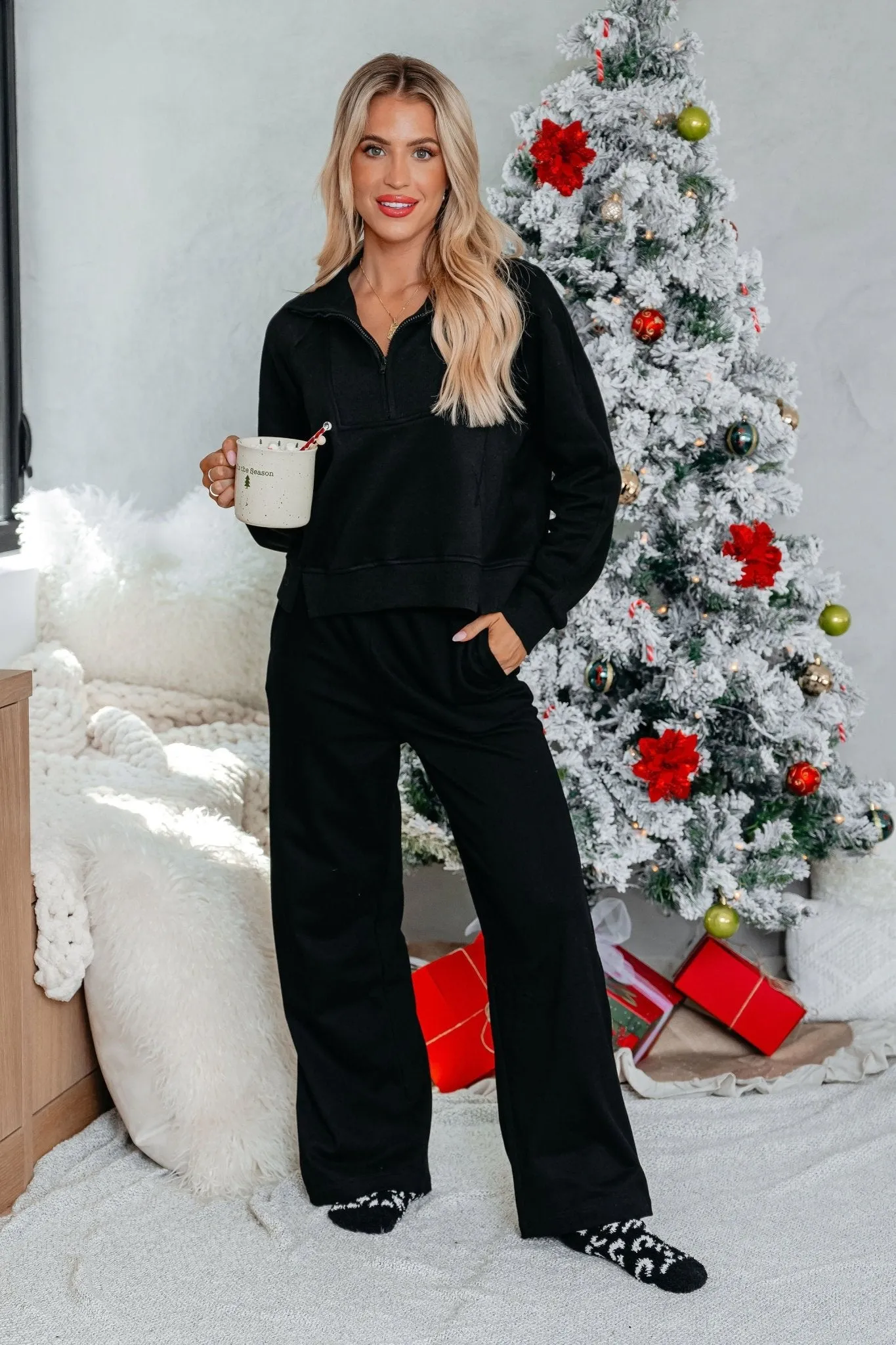 Comfort Lounge Black Wide Leg Sweatpants