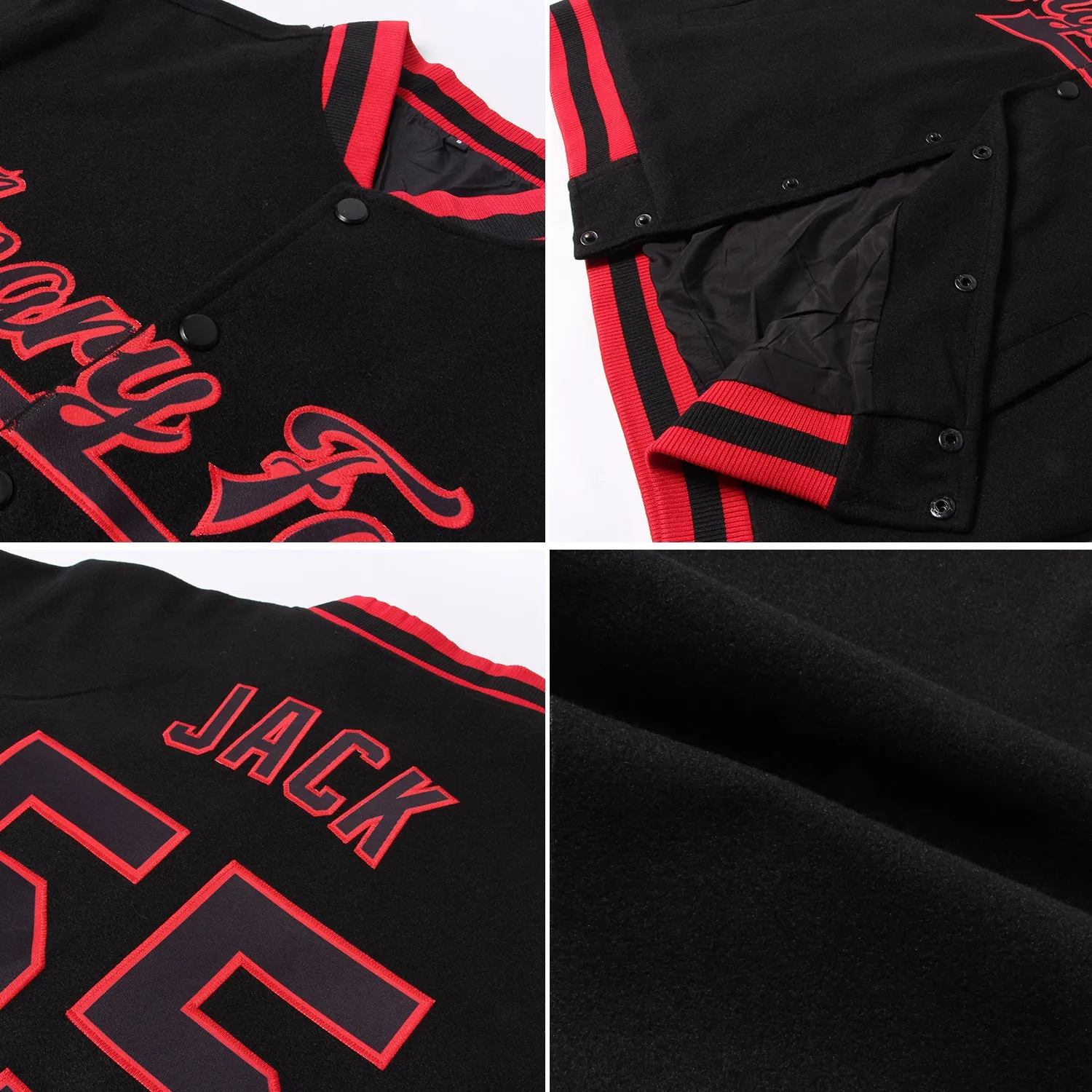 Custom Black Crimson-City Cream Bomber Full-Snap Varsity Letterman Two Tone Hoodie Jacket