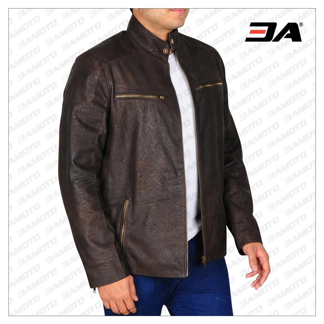 Dark Brown Distressed Leather Jacket