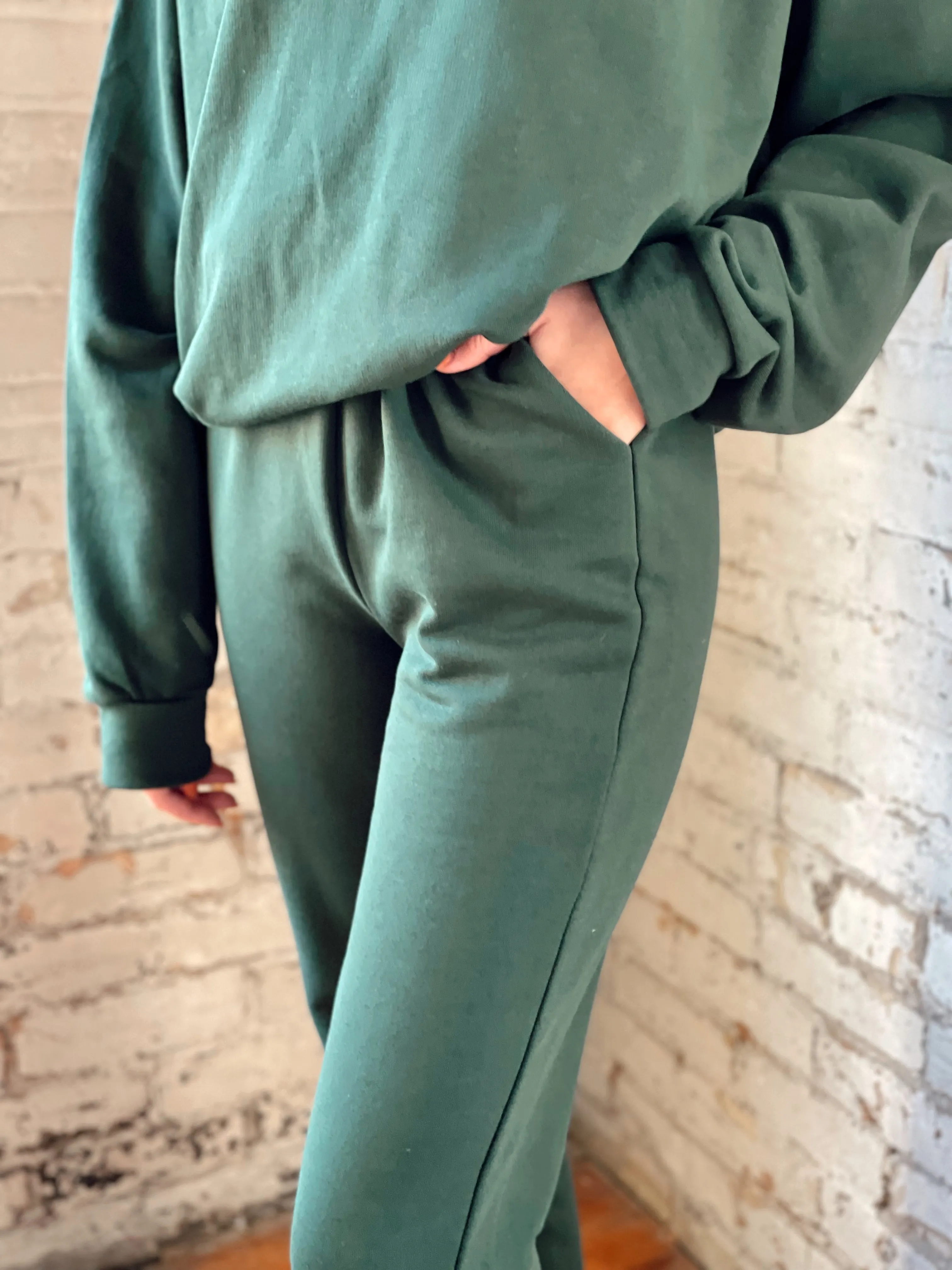 Deep Emerald Slit-Hem Sweatpants