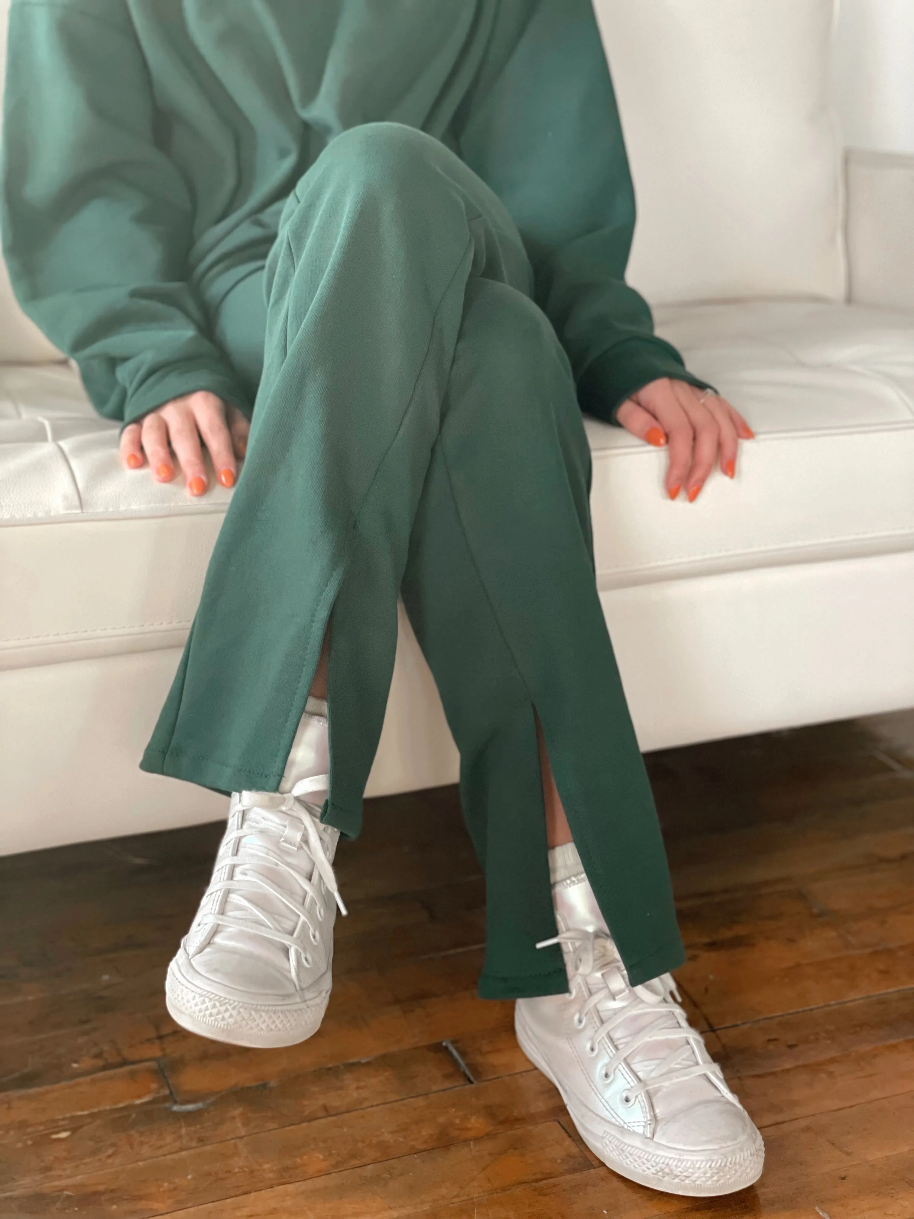 Deep Emerald Slit-Hem Sweatpants