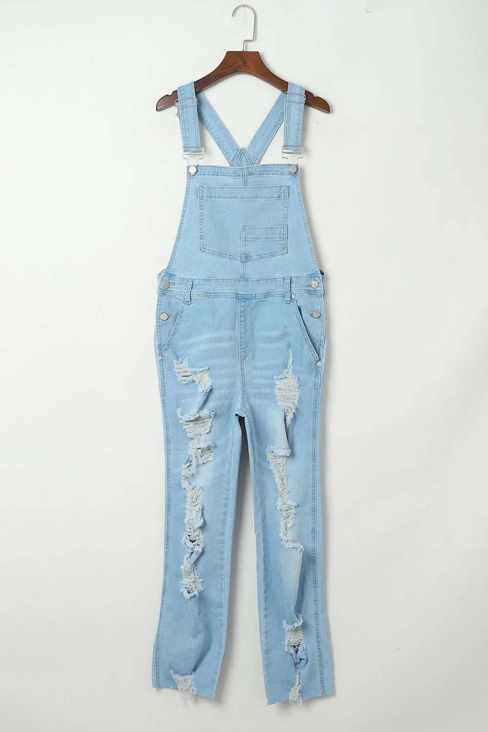 Denim Distressed Bib Pocket Overalls