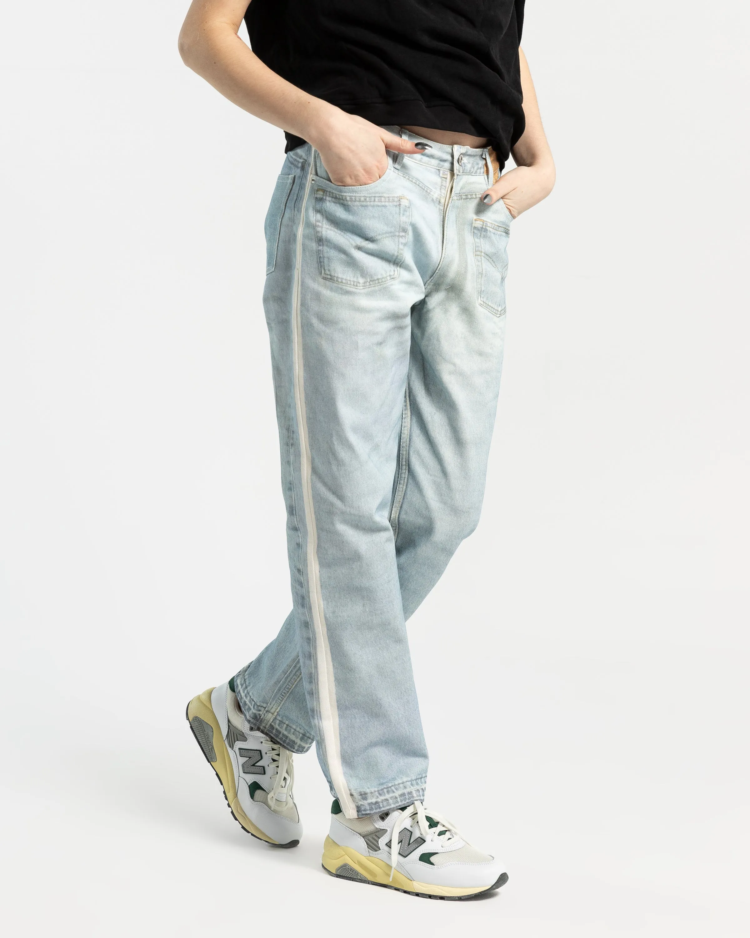 Digital Print Straight Jeans in Blue