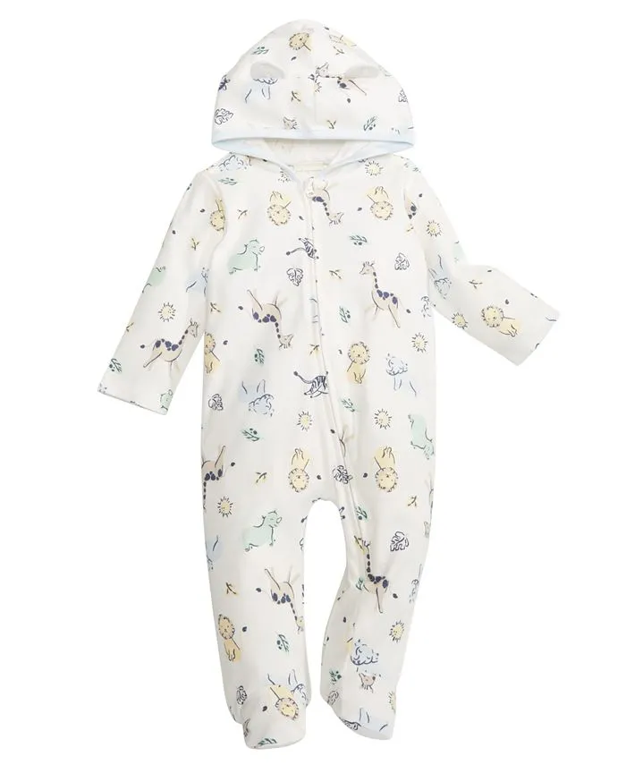 First Impressions Baby Boys' Safari Footed Jumpsuit, White