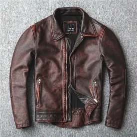 Fortime Men's Genuine Cowhide Distressed Leather Jacket