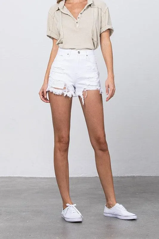 High Rise White Denim Shorts