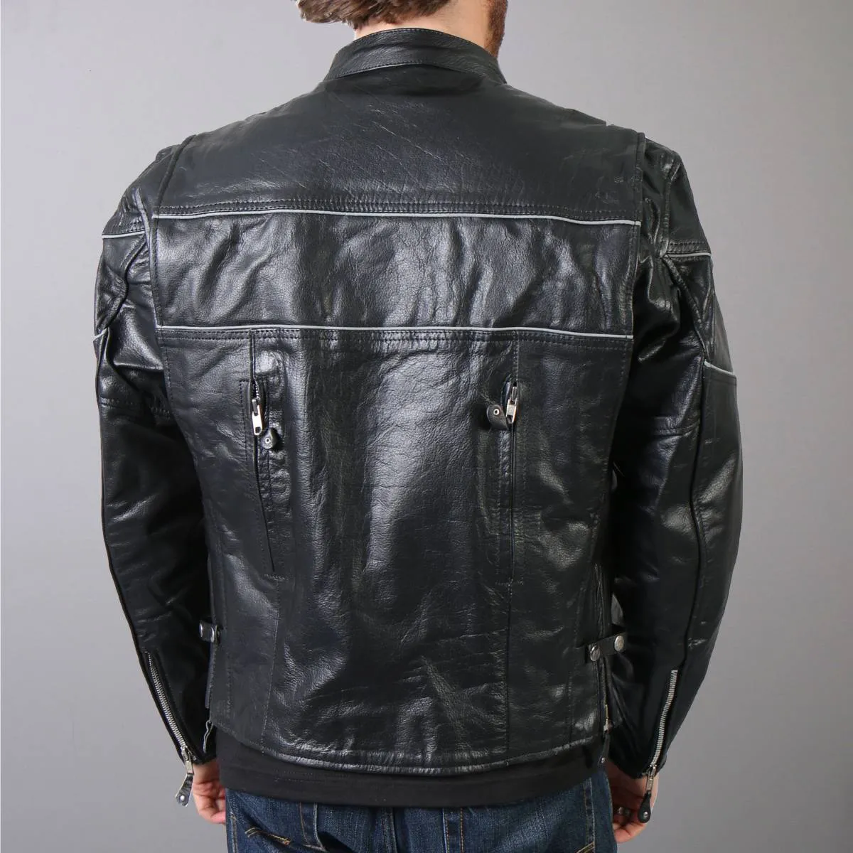 Hot Leathers JKM1004 Men's Leather Vented Scooter Jacket with Reflective Piping