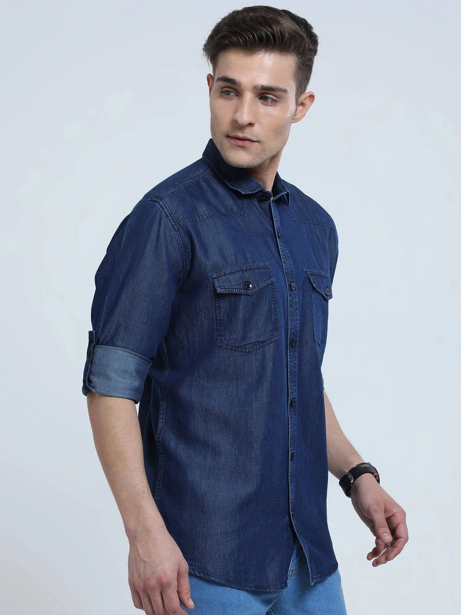 Indigo Denim Double Pocket Full Sleeve Shirt