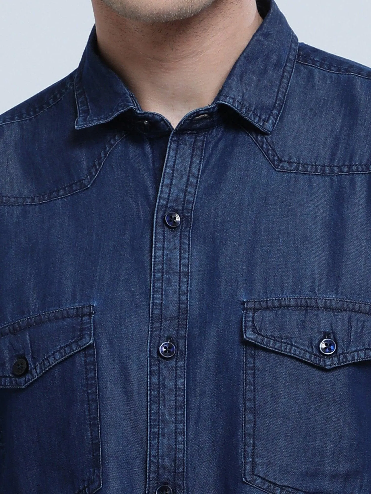 Indigo Denim Double Pocket Full Sleeve Shirt