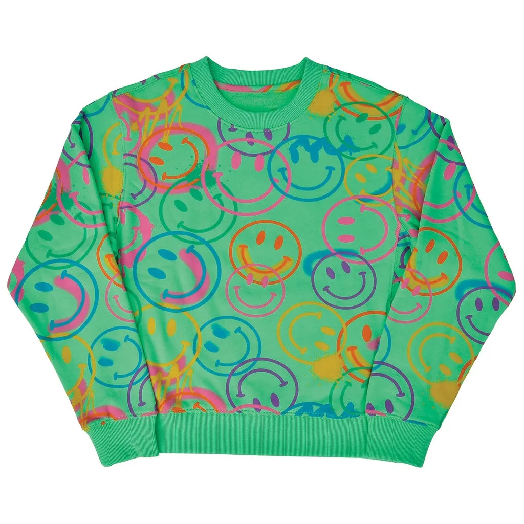 Iscream All Over Smile Glam Green Basic Crew Neck Sweatshirt