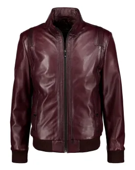 Lambskin Leather Biker Jacket - Burgundy