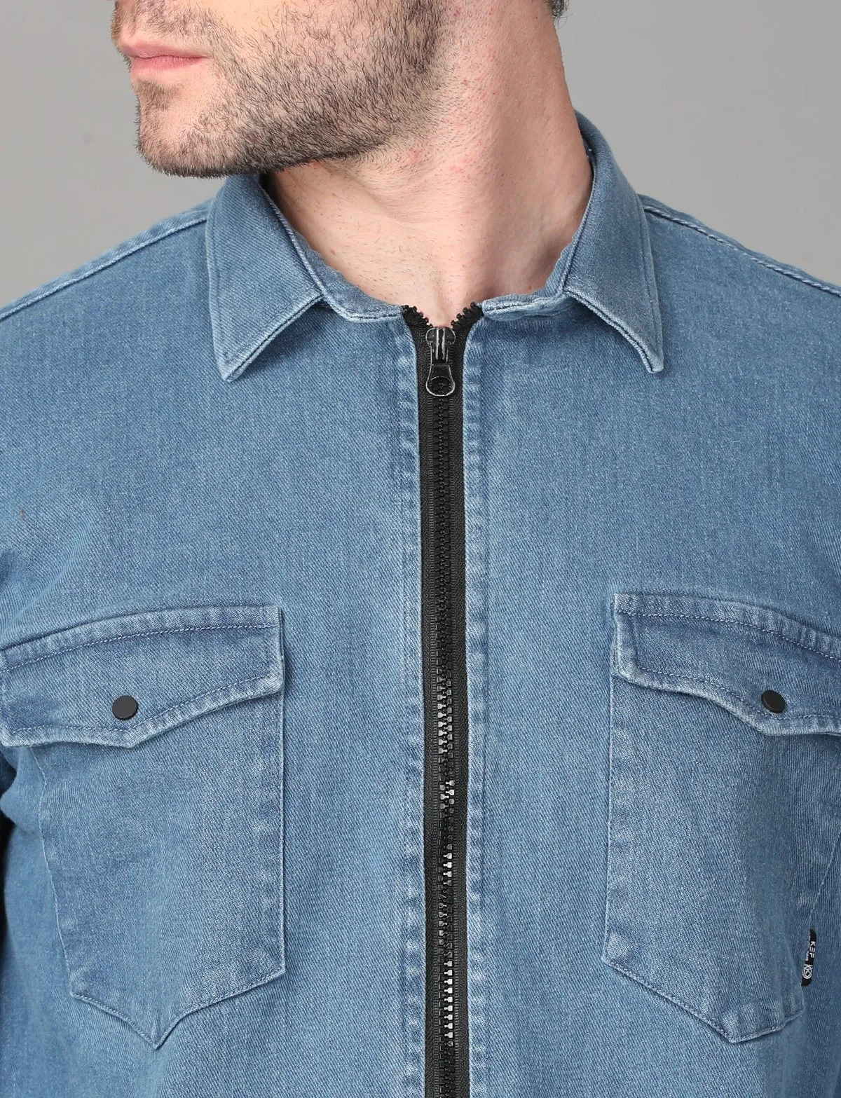 Light Blue Denim Zipper Jacket