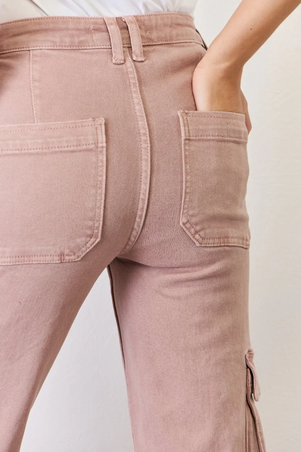 Light Pink High Rise Cargo Wide Leg Jeans Petite and Plus Size Luxury Cotton Premium Jeans