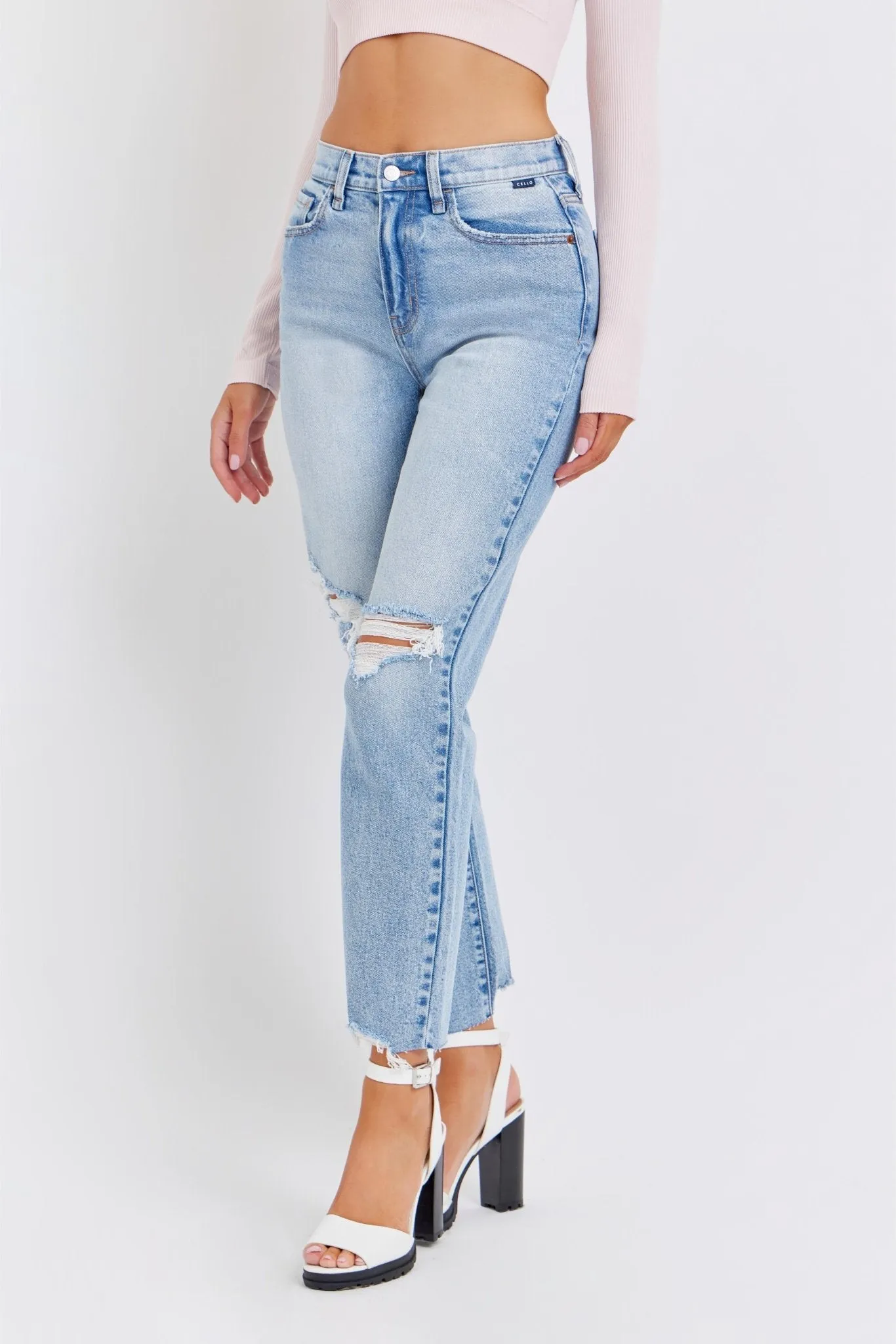 Light Wash High Rise Distressed Straight Leg Jeans