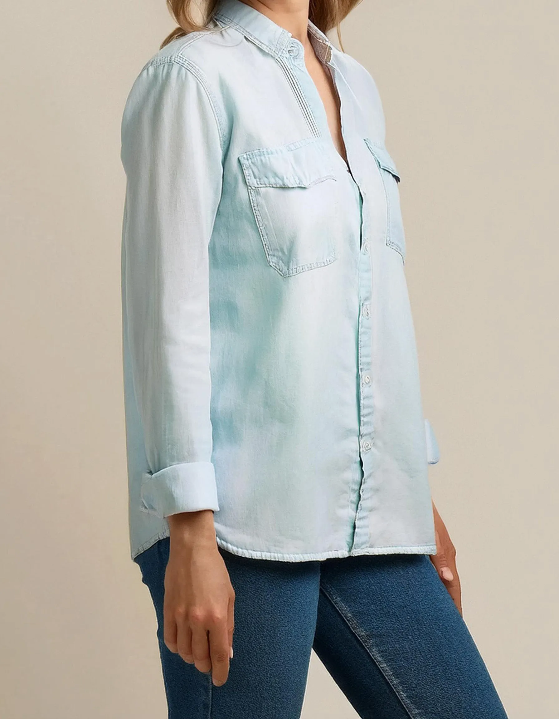 Lighter Wash Light Blue Denim Shirt