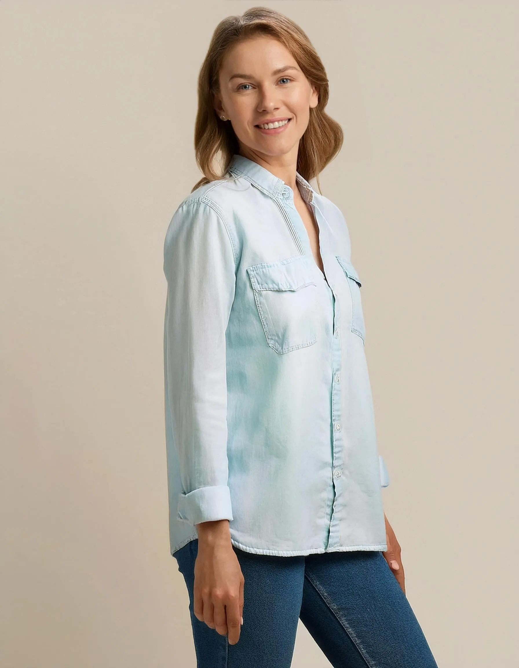 Lighter Wash Light Blue Denim Shirt