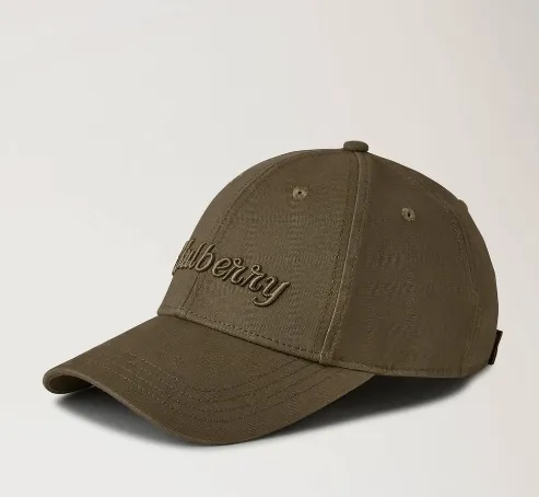 Logo Embroidered Baseball Cap Linen Green Cotton