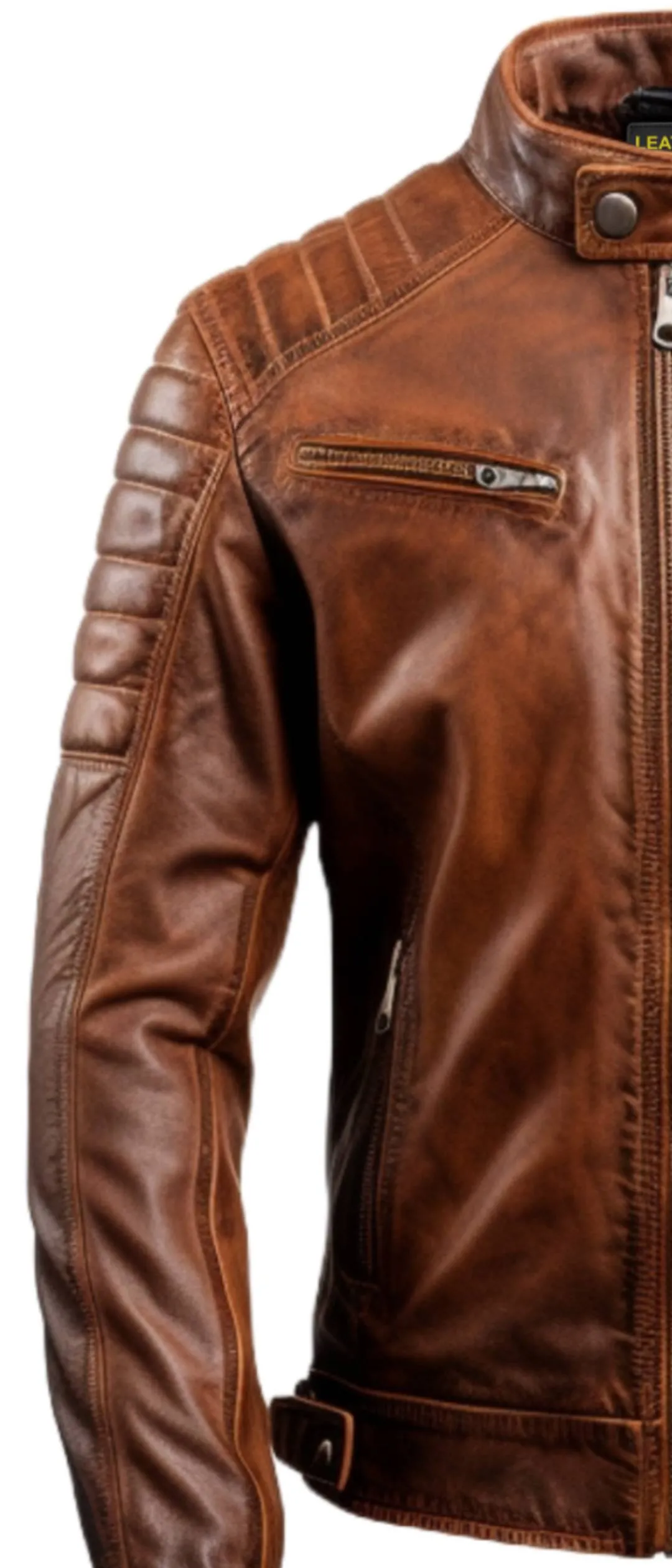 Men Brown Leather Biker Jacket - Genuine Leather Jacket