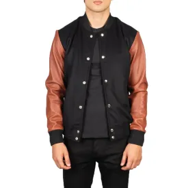 Mens Black And Brown Leather Varsity Jacket