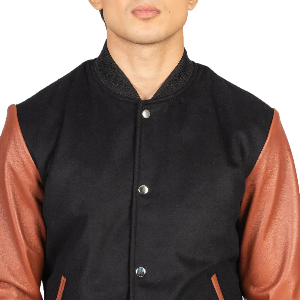 Mens Black And Brown Leather Varsity Jacket