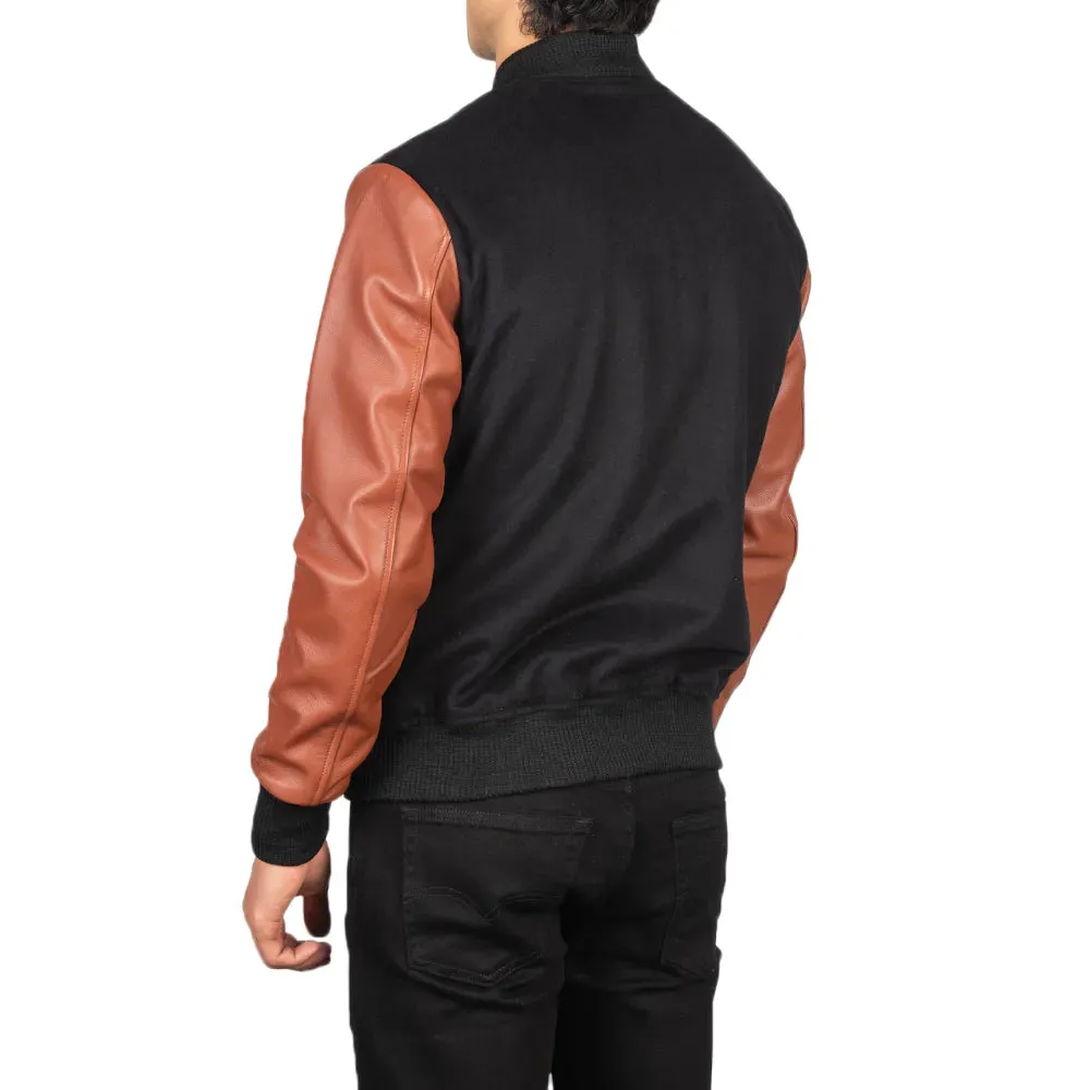 Mens Black And Brown Leather Varsity Jacket