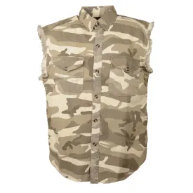 Men's Sand Camo Lightweight Sleeveless Denim Shirt