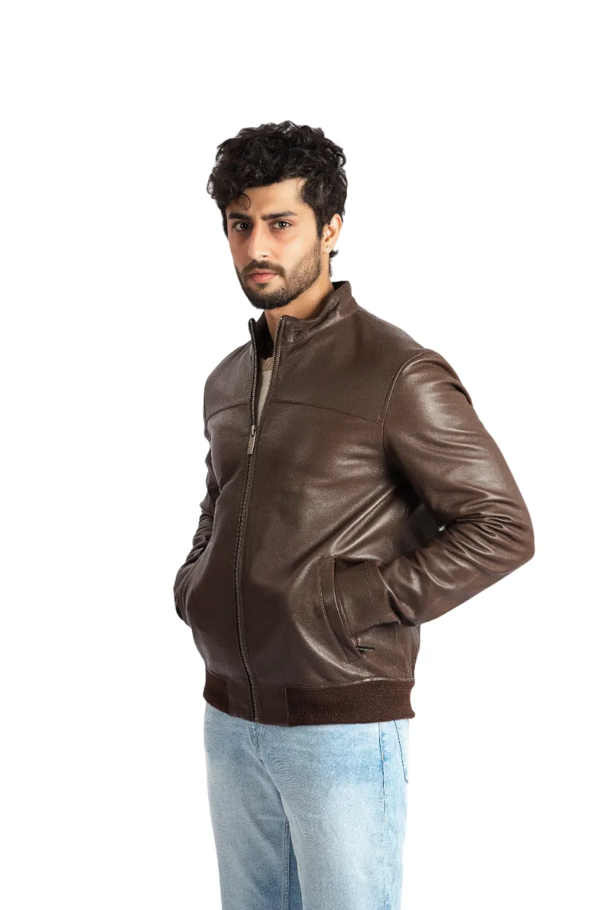 Mens Sheep Brown Leather Jacket Biker Style Café Racer Jacket – ELM7