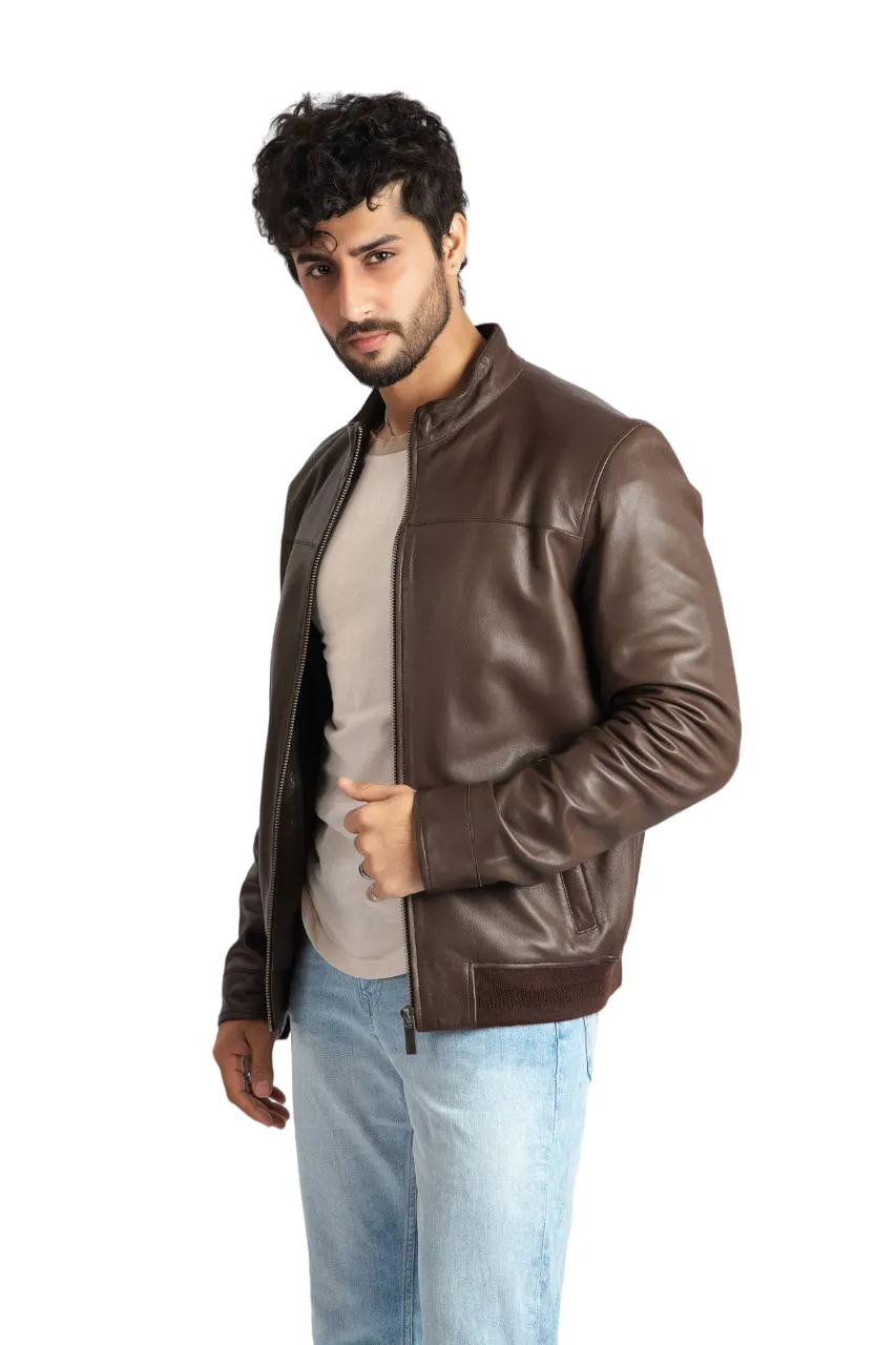 Mens Sheep Brown Leather Jacket Biker Style Café Racer Jacket – ELM7