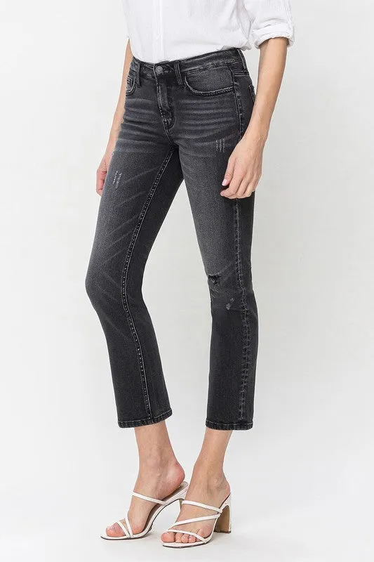 Mid Rise Crop Slim Straight Jeans