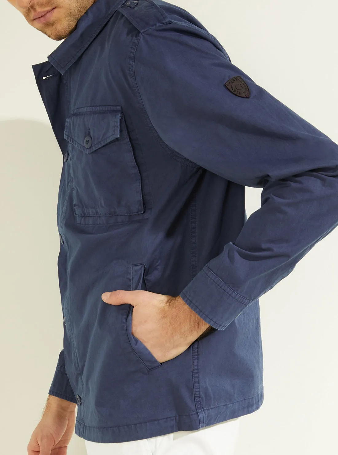 Navy Washed Twill Military Cargo Jacket