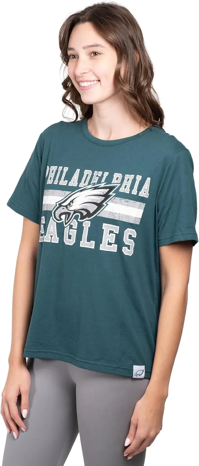 NFL Official Women's Distressed Graphics Super Soft Crew Neck T-Shirt|Philadelphia Eagles