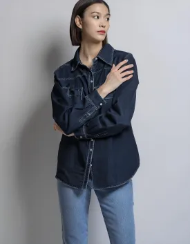 Oversize Fit Dark Blue Denim Shirt