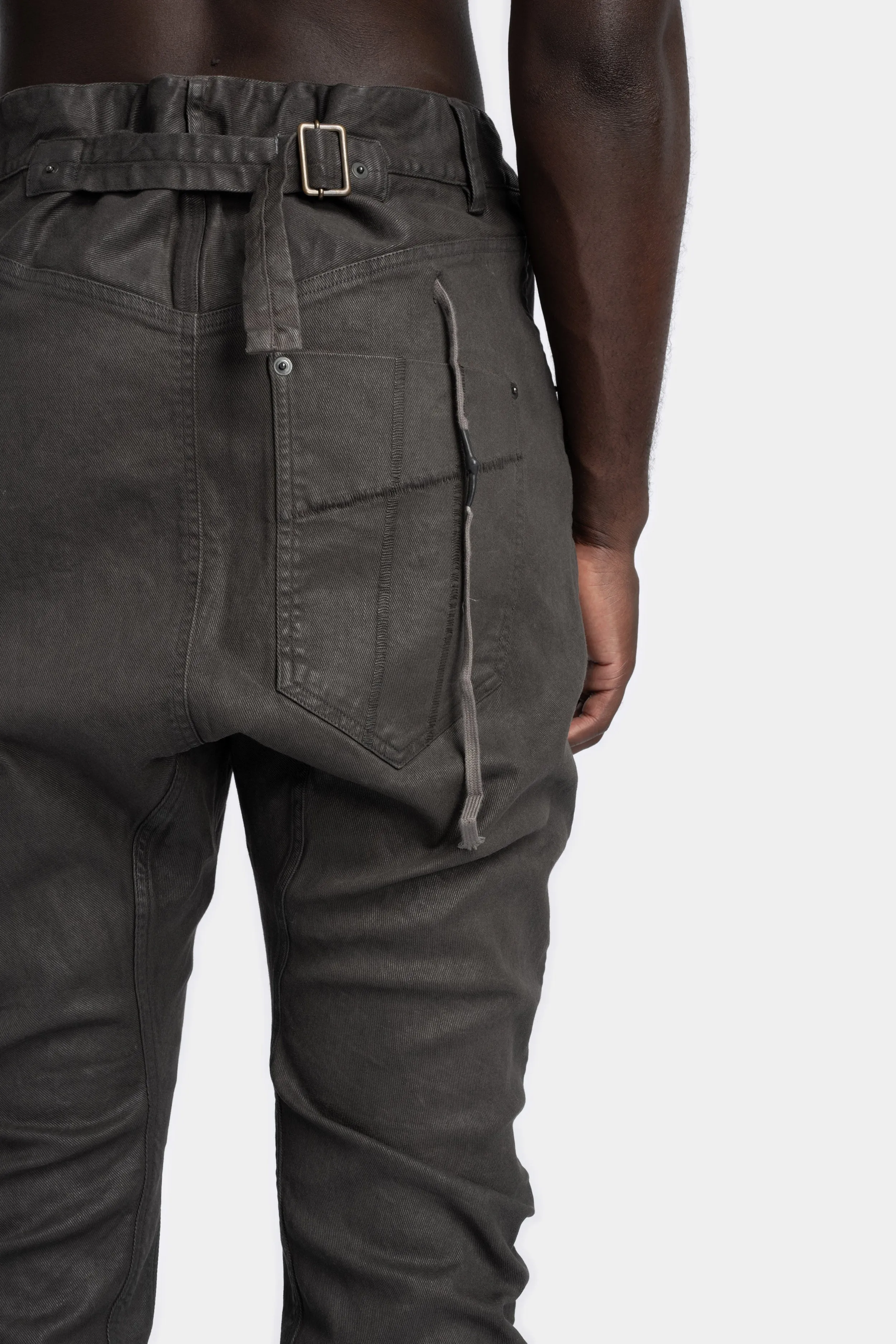 P4C - Asymmetrical fly baggy jeans, Carbon coated